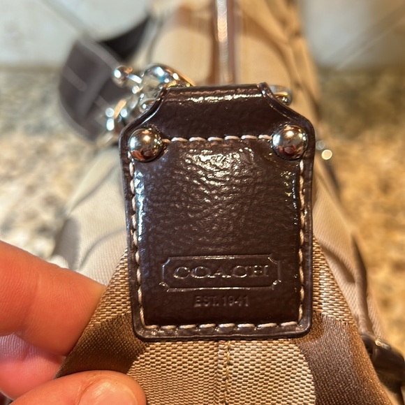 Coach Brown Signature canvas with Leather Hobo Shoulder Bag. - Picture 8 of 15